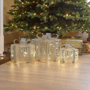 Acrylic LED Parcel Presents Decoration with Silver Bow
